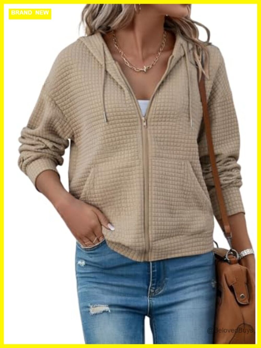 Womens Zip Up Hoodie Oversized Sweatshirt Waffle Knit Long Sleeve